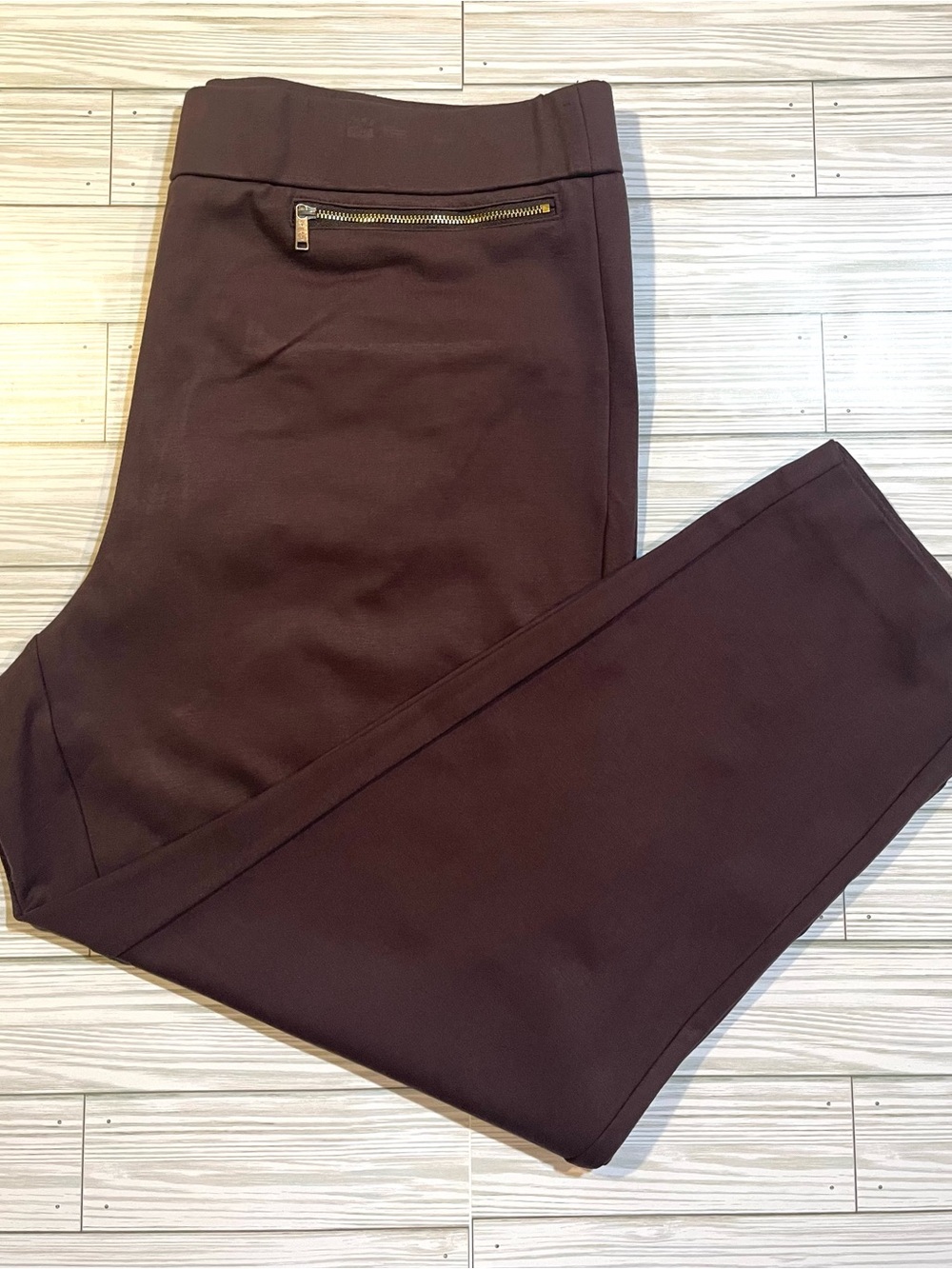 Michael Kors Viscose Blend Zip Pants Straight Leg Brown